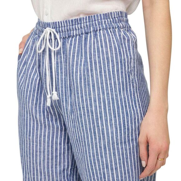 Beach Lunch Lounge Linen Blend Margot Drawstring Blue Pinstripe Pants Sz M Capri - Picture 4 of 13